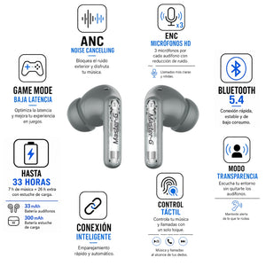 Audífonos Bluetooth Master-G con Cancelación de Ruido ANC Game Mode y App BUDS35G