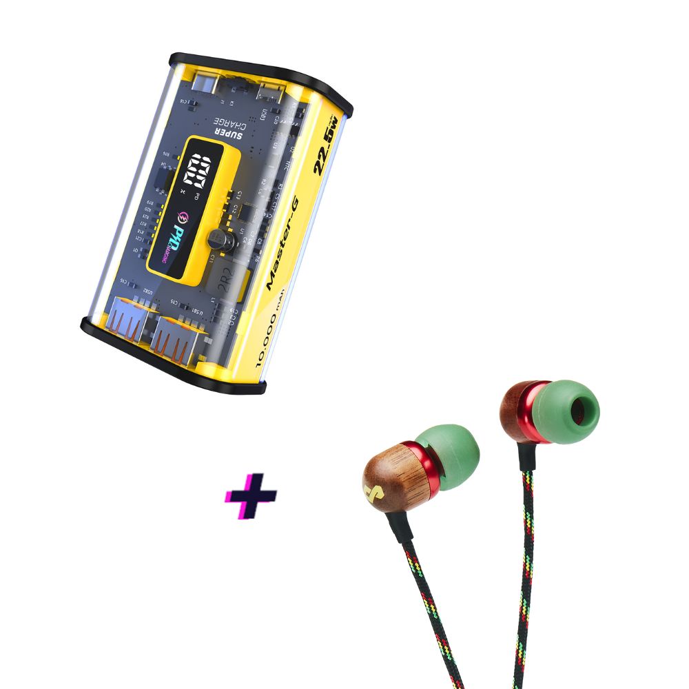 Pack Power Bank Master-G 10000mAh 22.5w Carga Rápida + Audífonos Bluetooth House of Marley Smile Jamaica 2