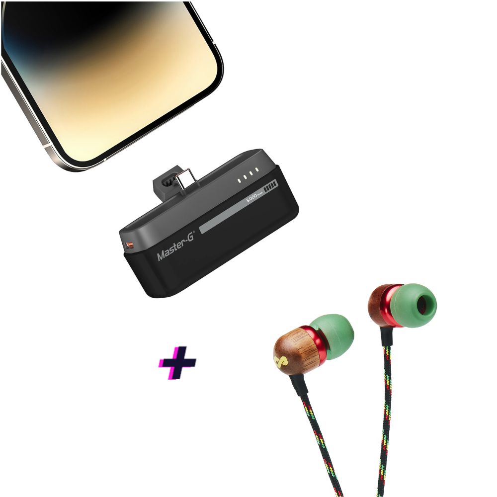 Pack Power Bank Mini Tipo-C 20w 5000 Mah Negro + Audífonos Bluetooth House of Marley Smile Jamaica 2